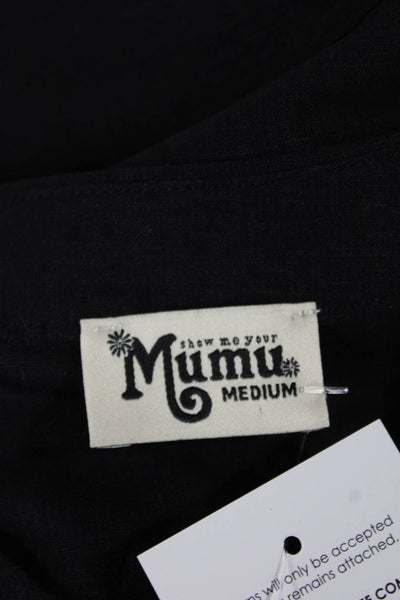 Show Me Your Mumu Womens Black Button-Up Tunic 3/4 Sleeve Linen Rayon Size M