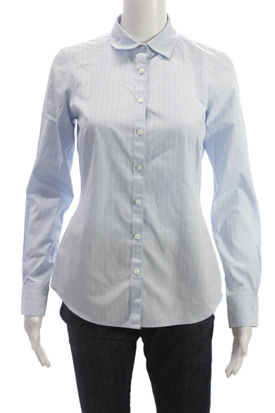 Brooks Brothers Women Striped Supima Button-Up Light Blue Longsleeve Size 0