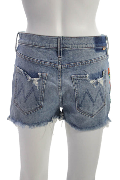 Mother Superior Womens Blue Floral Shorts Button Cotton Bohemian Size 26