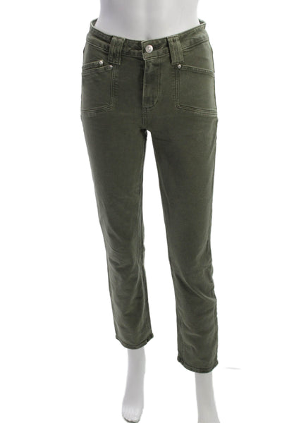 Paige Women Ankle Cropped Green Jeans Mid Rise Cotton Elastane Size 25