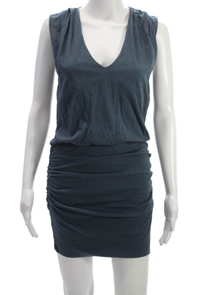 Monrow Women Bodycon Mini Dress Dark Blue V-Neck Sleeveless Size S