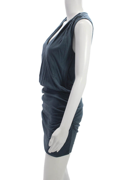 Monrow Women Bodycon Mini Dress Dark Blue V-Neck Sleeveless Size S
