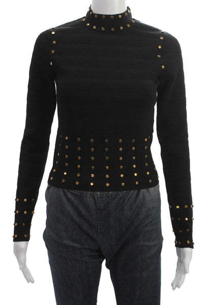 Karen Millen Women Pullover Black High Neck Long Sleeve Cotton Size S