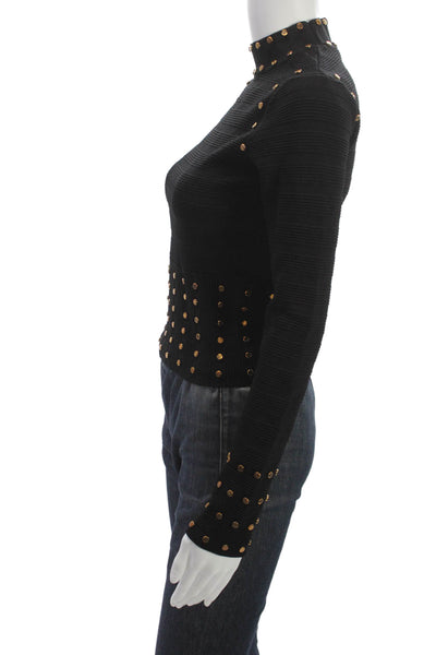 Karen Millen Women Pullover Black High Neck Long Sleeve Cotton Size S