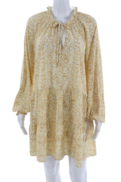 Show Me Your Mumu Women Kaftan Mini Dress Beige Animal Print Long Sleeve Size M
