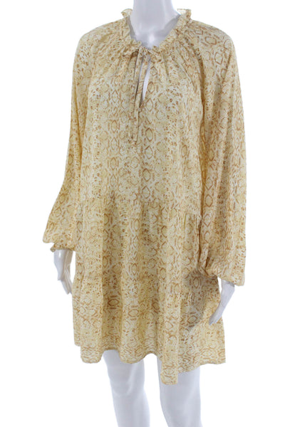 Show Me Your Mumu Women Kaftan Mini Dress Beige Animal Print Long Sleeve Size M