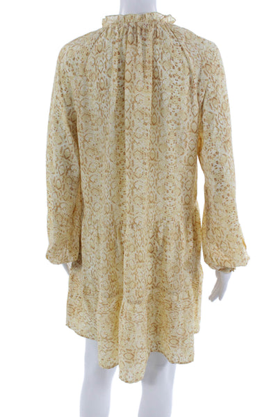 Show Me Your Mumu Women Kaftan Mini Dress Beige Animal Print Long Sleeve Size M