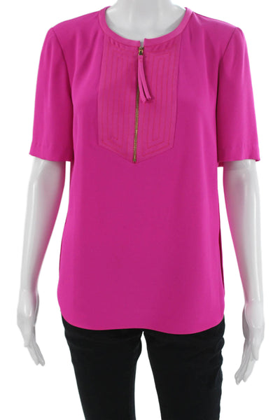 Trina Turk Women Pink Short Sleeve Round Neck Polyester Blouse Size M