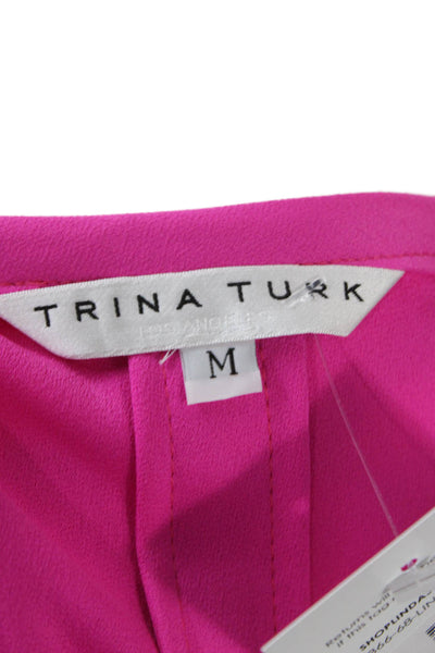 Trina Turk Women Pink Short Sleeve Round Neck Polyester Blouse Size M