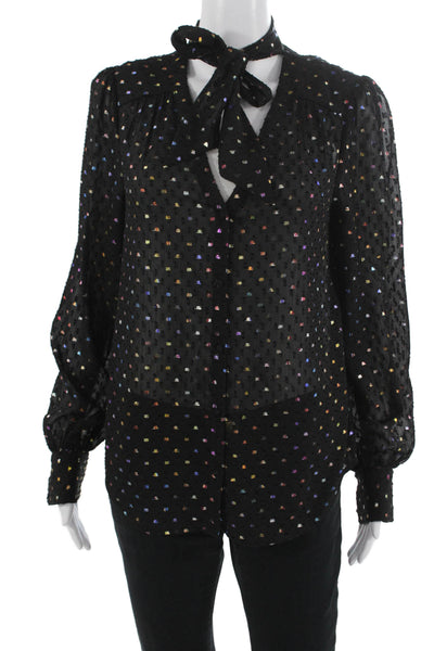Paige Womens Black High Neck Long Sleeve Button-Up Blouse 100% Polyester Size S
