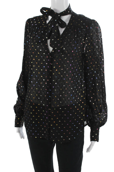 Paige Womens Black High Neck Long Sleeve Button-Up Blouse 100% Polyester Size S