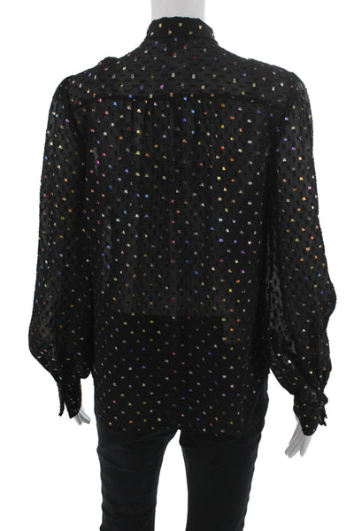 Paige Womens Black High Neck Long Sleeve Button-Up Blouse 100% Polyester Size S