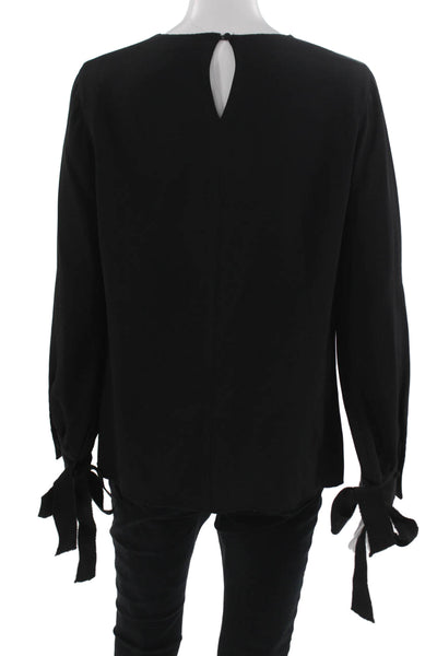 Ann Mashburn Women Black Solid Round Neck Button Long Sleeve Blouse Size M
