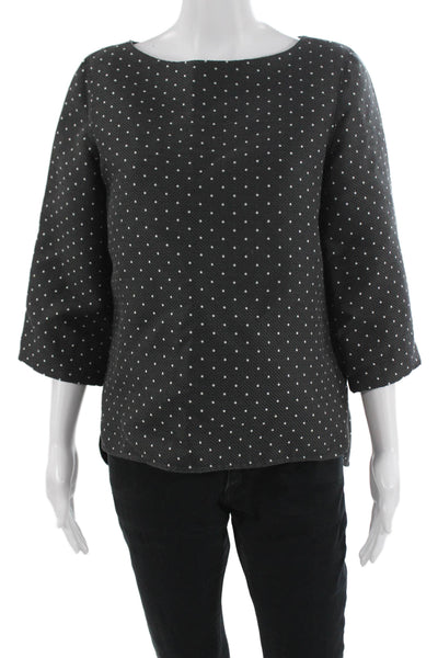 Ann Mashburn Women Black Polka Dot Long Sleeve Round Neck Blouse Size M