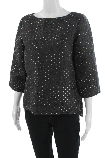 Ann Mashburn Women Black Polka Dot Long Sleeve Round Neck Blouse Size M