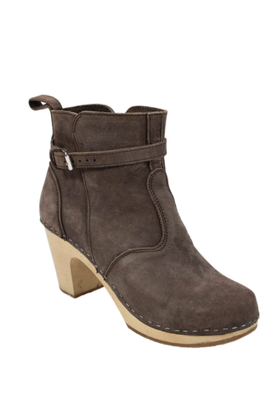 Swedish Hasbeens Womens Suede Buckled Heeled Ankle Boots Brown Size 10