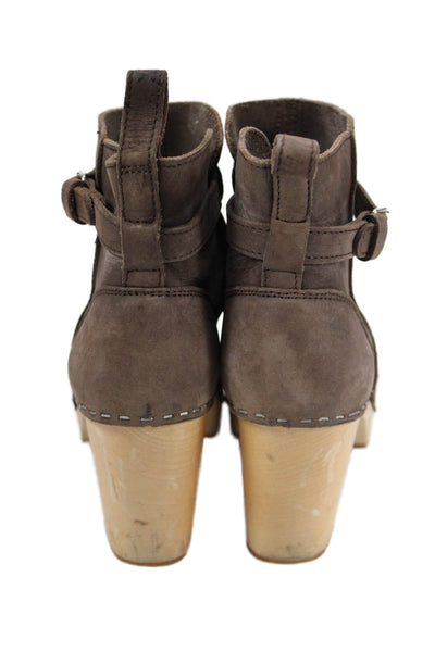 Swedish Hasbeens Womens Suede Buckled Heeled Ankle Boots Brown Size 10