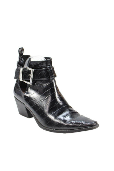 Zara Womens Faux Leather Buckled Detail Ankle Boots Black Size 8