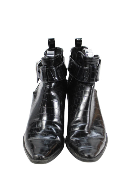 Zara Womens Faux Leather Buckled Detail Ankle Boots Black Size 8