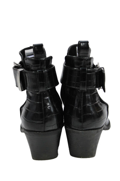 Zara Womens Faux Leather Buckled Detail Ankle Boots Black Size 8