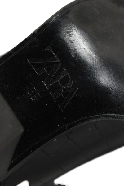 Zara Womens Faux Leather Buckled Detail Ankle Boots Black Size 8