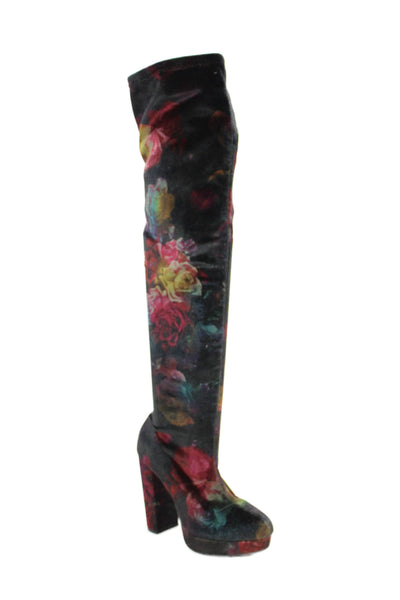 Madden Girl Womens Floral Print Over The Knee High Boots Multi Colored Size 8