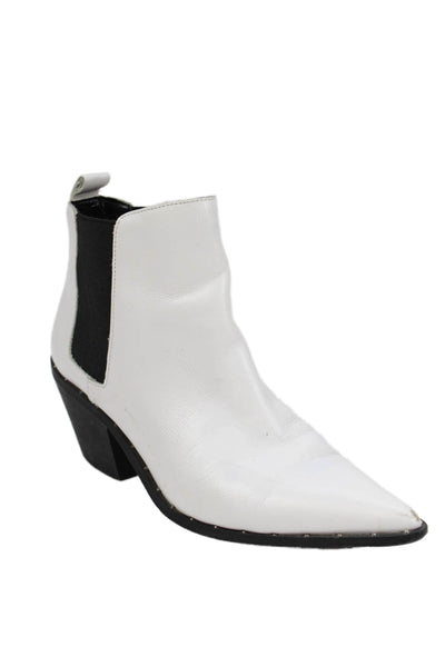 Charles Womens Leather Pointed Toe Heeled Ankle Boots White Size 7