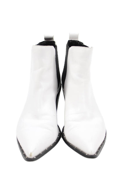 Charles Womens Leather Pointed Toe Heeled Ankle Boots White Size 7