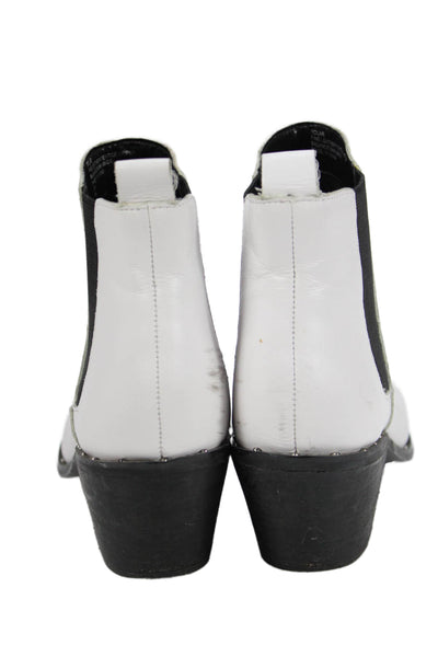 Charles Womens Leather Pointed Toe Heeled Ankle Boots White Size 7
