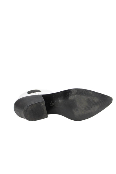 Charles Womens Leather Pointed Toe Heeled Ankle Boots White Size 7