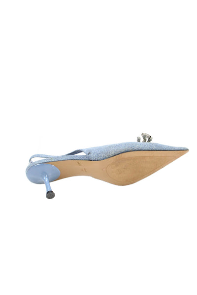 MNG Womens Denim Rhinestone Bow Accent Slingback Heels Blue Size 7