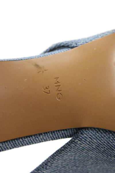 MNG Womens Denim Rhinestone Bow Accent Slingback Heels Blue Size 7