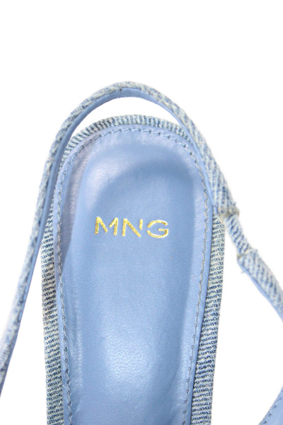MNG Womens Denim Rhinestone Bow Accent Slingback Heels Blue Size 7