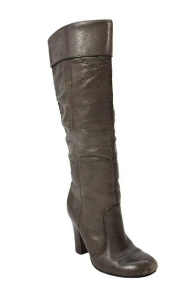 Miss Sixty Womens Leather Cuffed Knee High Boots Grey Brown Size 36 6