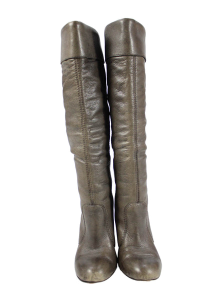 Miss Sixty Womens Leather Cuffed Knee High Boots Grey Brown Size 36 6