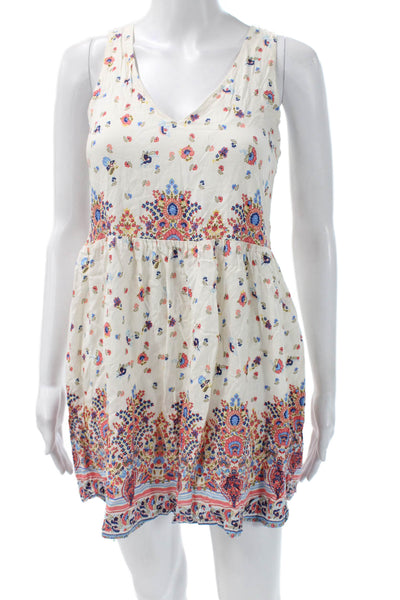 Zara Trafaluc Women Floral V-Neck Sleeveless Sundress White Size M