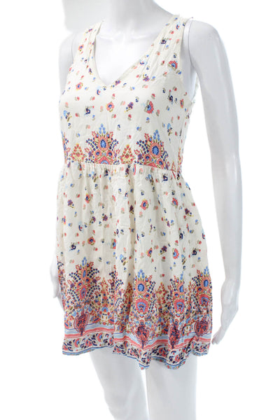Zara Trafaluc Women Floral V-Neck Sleeveless Sundress White Size M