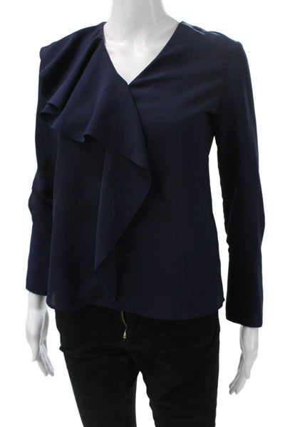 Banana Republic Womens Dark Blue V-Neck Blouse Long Sleeve Size 2XS Petite