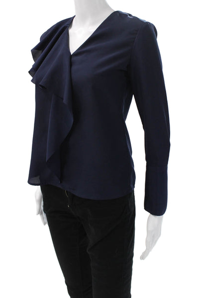 Banana Republic Womens Dark Blue V-Neck Blouse Long Sleeve Size 2XS Petite