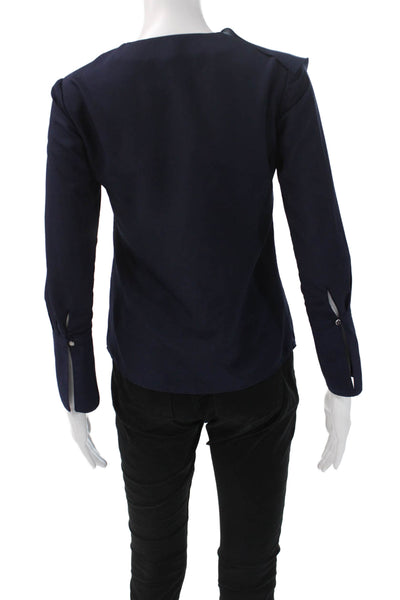 Banana Republic Womens Dark Blue V-Neck Blouse Long Sleeve Size 2XS Petite
