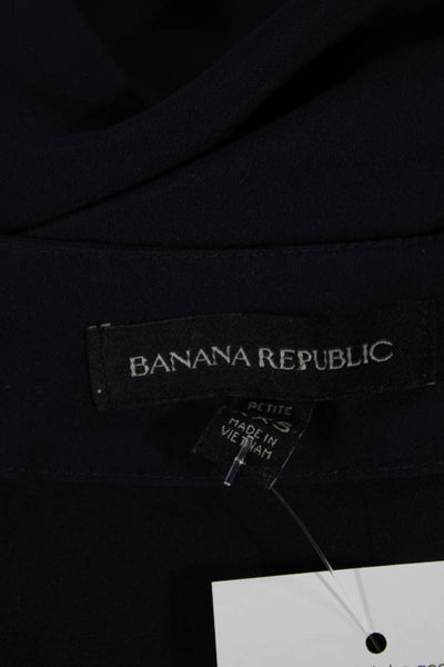 Banana Republic Womens Dark Blue V-Neck Blouse Long Sleeve Size 2XS Petite