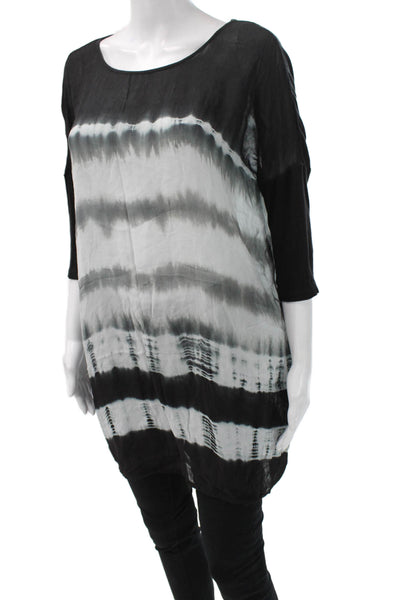 Religion Womens Tunic Black Striped 3/4 Sleeve Round Neck Size XS
