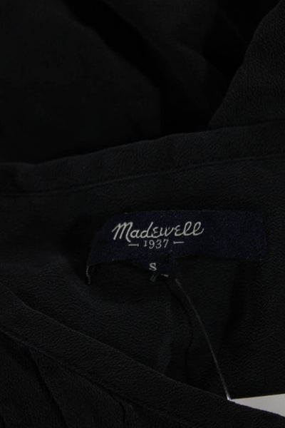 Madewell Women Black 100% Silk Button-Up Blouse Round Neck 3/4 Sleeve Size S