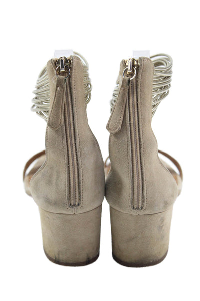 Aquazzura Womens Suede Ankle Strap Block Heels Shoes Brown Size 7