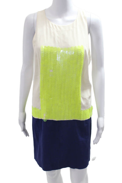 Tibi Women Shift Dress Beige Sleeveless Round Neck Polyester Blend Size 10