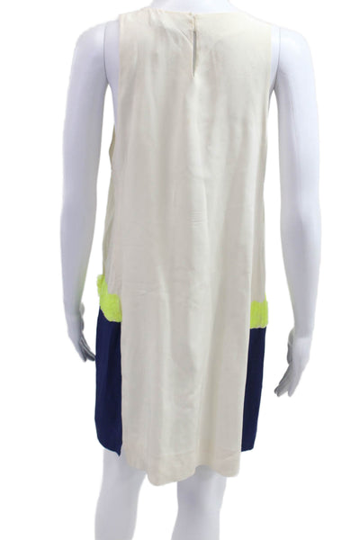 Tibi Women Shift Dress Beige Sleeveless Round Neck Polyester Blend Size 10