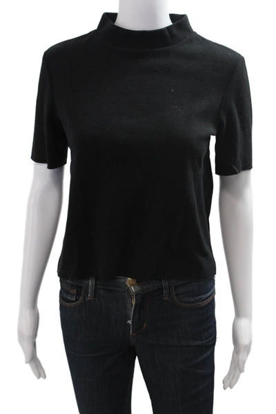 Zara Womens Cropped Basic Mock Neck Black Short Sleeve T-Shirt Polyester Size M