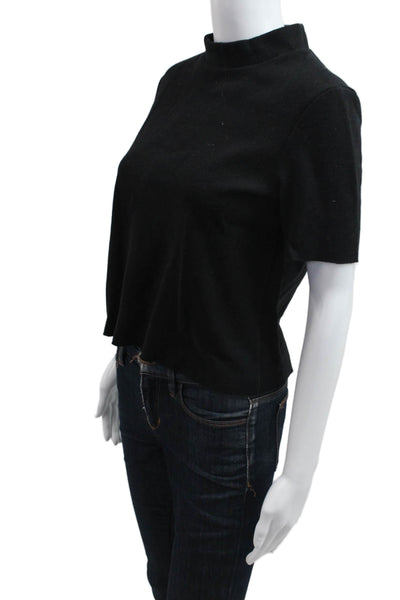 Zara Womens Cropped Basic Mock Neck Black Short Sleeve T-Shirt Polyester Size M