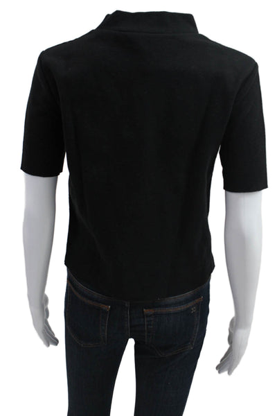 Zara Womens Cropped Basic Mock Neck Black Short Sleeve T-Shirt Polyester Size M