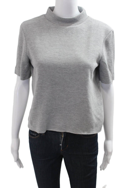 Zara Women Cropped Mock Neck Short Sleeve Gray T-Shirt Size M